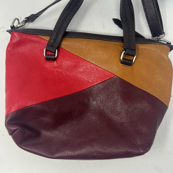 Fossil Patchwork  Multicolor Leather Zipper Pocket Satchel Crossbody Bag - Picture 3 of 15